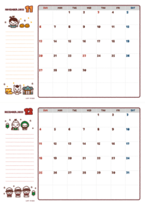2021年11-12月カレンダー（書込欄付き）