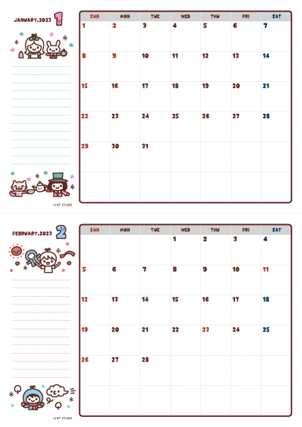 2023年01-02月カレンダー（書込欄付き） KF STUDIO