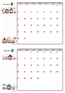2027年05-06月カレンダー(書込欄付き)