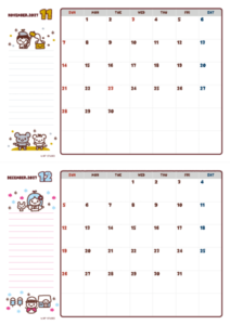 2027年11-12月カレンダー(書込欄付き)