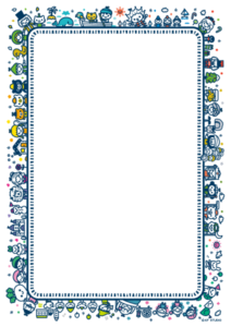 世界のおはなしイラストフレーム03・青・タテ