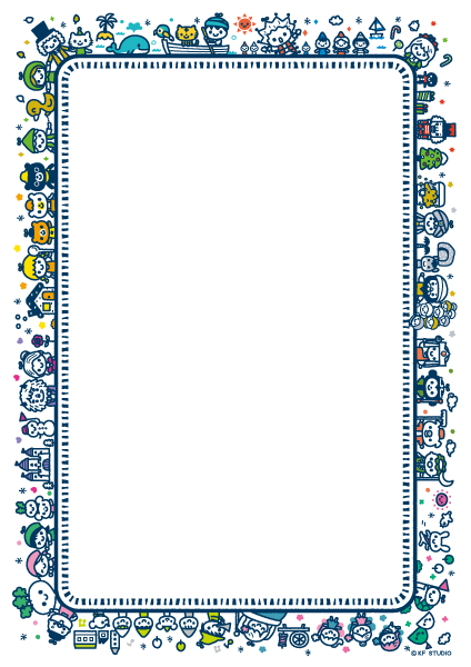 世界のおはなしイラストフレーム03・青・タテ