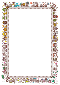 世界のおはなしイラストフレーム03・茶・タテ